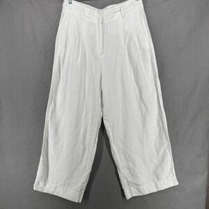 Chico's Size 2.5/14 Womens Pants 100% Linen White Wide Leg Pleated Lagenlook